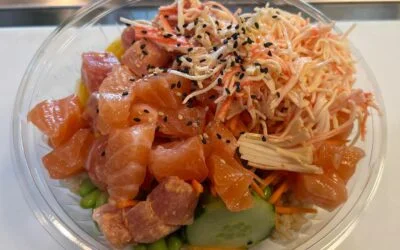 Spicy tuna, Organic salmon & crab salad. On top of Organic Brown rice!!!